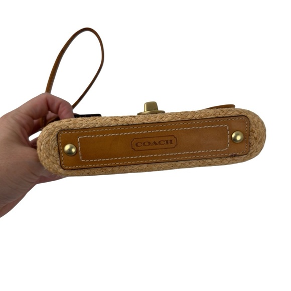 Coach Straw Summertime Clutch Wristlet Bag Natural Leather Trim Turnlock Coastal - Picture 5 of 16
